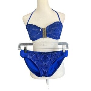 BECCA by Rebecca Virtue Bikini 🐍 Cobalt Blue Luxe Swim Set Metal Accent Small